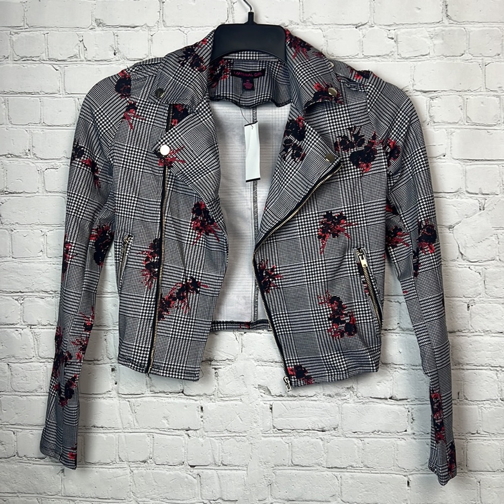 Material Girl Plaid Floral Zipper Jacket Juniors Size XS - Picture 3 of 5